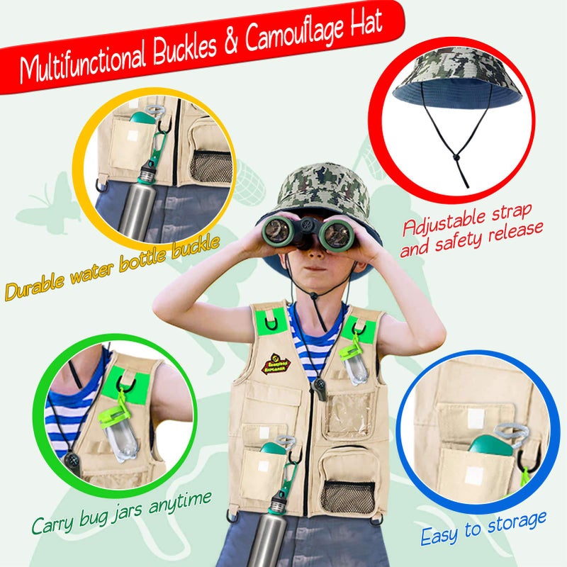 ESSENSON Outdoor Explorer Kit & Bug Catcher Kit with Vest, Outdoor Toy Gift for 3 4 5 6 7 8+ Year Old Boys Girls Kids Binoculars, Magnifying Glass, Butterfly Net, Camping, Adventure - Image 5